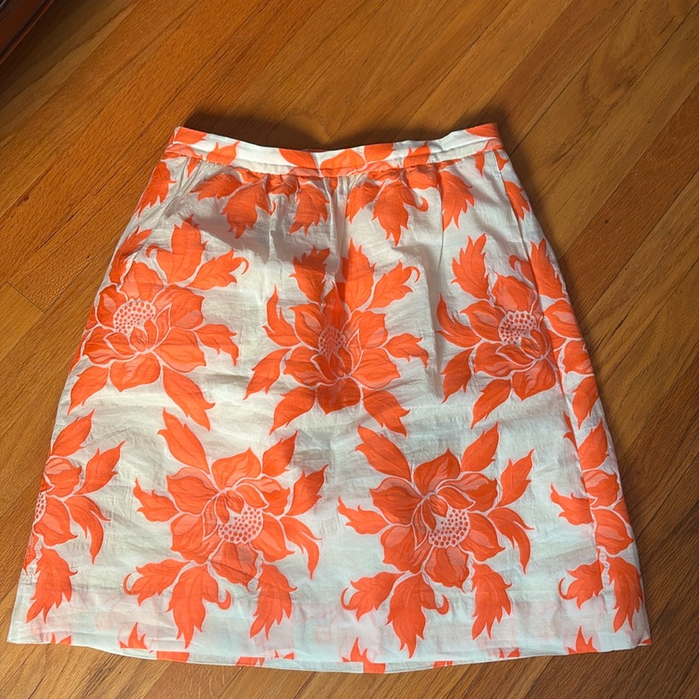 J. Crew Factory Women’s Neon Orange Floral w/pockets! skirt sz 6